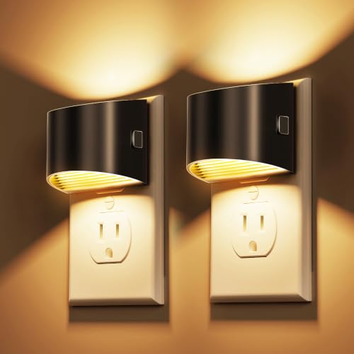 Black 2-Pack Dusk to Dawn LED Night Lights, Soft White 3000K, Wall Plug-In