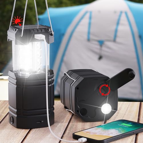Mesqool 3000mAh Large Capacity Hand Crank Solar Camping Lantern - Black