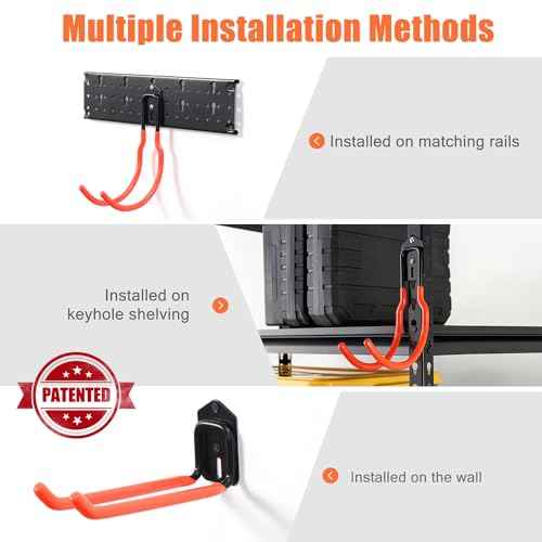 Ultrawall Multi-Storage Garage Hooks, Utility Rack with Multiple Installation Methods, Wall-Mounted Garden Tool Organizer System for Shovels, Rakes, Ladders,17pcs