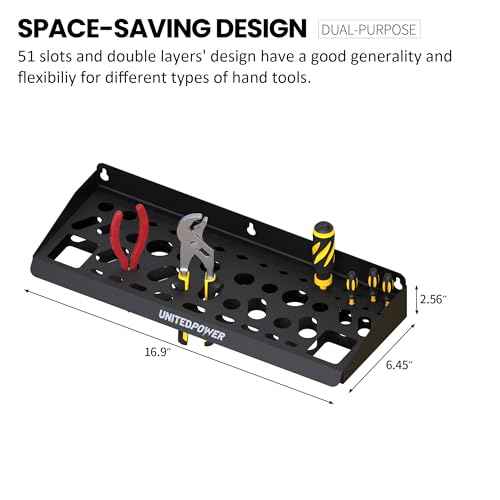UNITEDPOWER Wall Mount Tool Storage Rack, Screwdriver Holder, Pliers Organizer, Wrench Utility Shelf, 51 Holes for Variety of Small Hand Tools, Workshop, Shed, Garage, Home