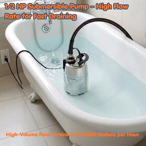 RainBro 1/2 HP Submersible Sump Pump 2300 GPH with Hose, Portable Water Drainage