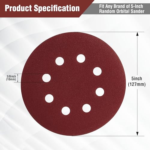 WORKPRO 150 Pack 5-Inch Multi-Grit Sanding Discs with 8-Hole Hook and Loop - Orbital Sander Compatible Grits 60-600