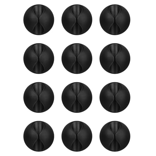 Black Adhesive Cable Clips 12 Pack - Wire Organizer for Desk & Home