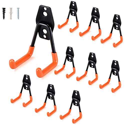 Aoben Heavy Duty Steel Garage Storage Hooks - Utility Tool Hangers and Combinable Wall Mount Hooks for Organizing Ladder, Hold Chairs, Heavy Tools (Small U, 10 Pack)