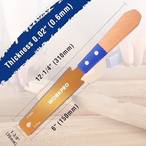 WORKPRO 6 Inch Japanese Pull Saw, Double-Edged Hand Saw for Wood Cutting with 14&17 TPI, SK5 Flexible Blade Flush Cut Saw with Non-Slip Beech Handle, Narrow Head for Fine Woodworking