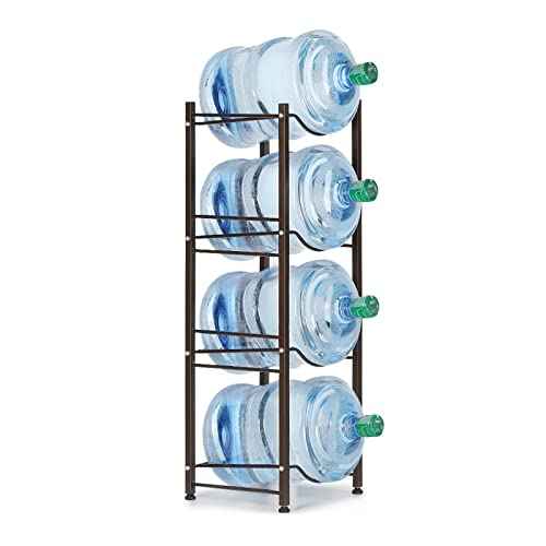HAITRAL Water Gallon Jug Holder, 4 Tiers Heavy Duty Water Bottle Buddy Display Rack, Black Brown