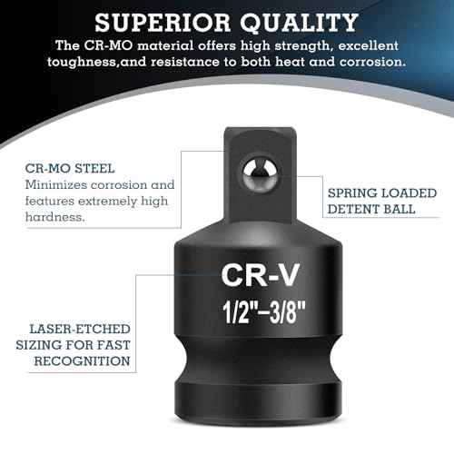 2PCS Impact Socket Adapter and Reducer Set, 1/2" to 3/8" & 3/8" to 1/2" Inch Square Drive Wrench Adapter, CR-MO Steel, for Drill, Breaker Bar, Ratchet Drive, Christmas Stocking Stuffers for Adults