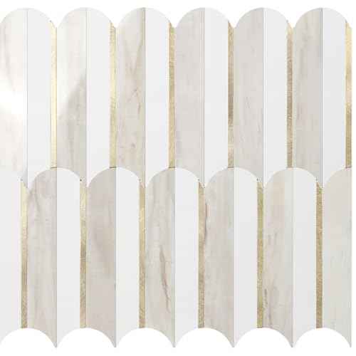 Vamos Tile Peel and Stick Backsplash Seamless Tile for Kitchen and Bathroom,White and Glossy Wooden Marble PVC Mixed Light Gold Self Adhesive Fish Scale Metal Mosaic Tiles (10 Sheets)