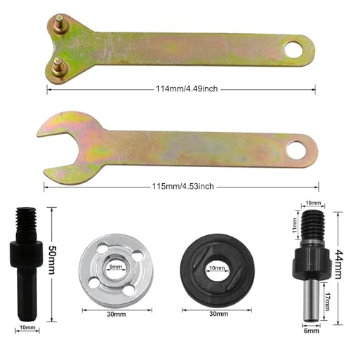 10 Pack Grinder Flange Angle Wrench Spanner with Metal Lock Nut and Connecting Rod Shank Mandrel Arbor Adapter Repair Kit Tool for Electric Hand Power Drill Grinders