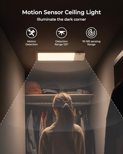 FULEN White Rechargeable Motion Sensor Ceiling Light 12000mAh Battery Pack