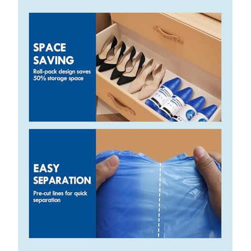 300PCS Disposable Non Slip Shoe Covers XL, Thick Waterproof CPE Boot Covers with Compact Roll Design, Fits Up to US Men 13 & Women 14, Heavy Duty Shoe Booties for Indoor Cleaning, Real Estate