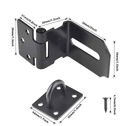 Piutouyar 2Pcs Door Hasp Latch Lock 90 Degree Hasp Right Angle Padlock Latch Safety Hasp Latch Heavy Duty Stainless Steel Door Clasp Hasp Lock Latch with Screws for Shed, Barn, Cabinet(3inch, Black)