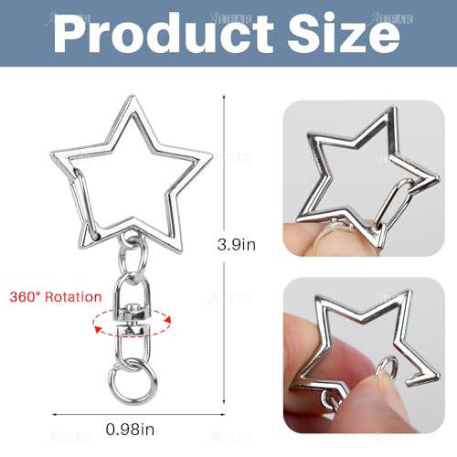AUEAR 30 Pack Silver Star Keychains with Spring Snap for DIY Crafts, Bag & Bag Accessories