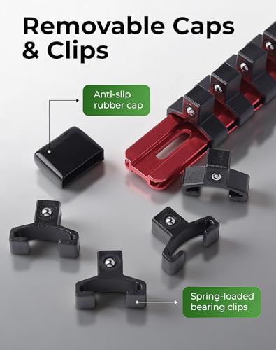 ALOANES 1/2-Inch Drive Heavy-Duty Aluminum Socket Organizer with 16 Clips (Red)
