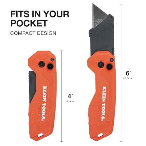Klein Tools 44307 FLICKBLADE Folding Utility Knife, Subcompact Design with Quick-Change Triple-Ground Carbon Steel Blade, Dual Locking Positions, and Pocket Clip