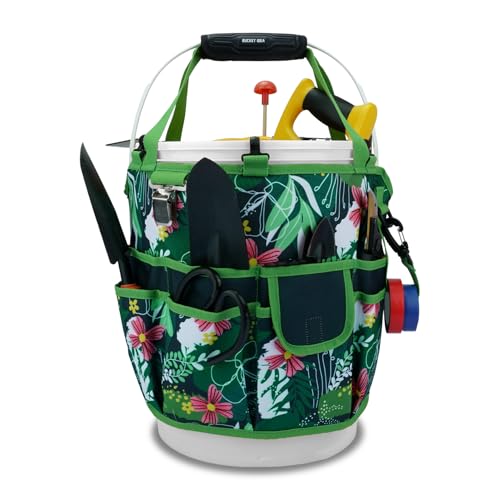 KUNN 5-Gallon Bucket Tool Organizer with 18 Pockets - Green Leaf Variation