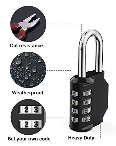 AIHYTU Black 4-Digit Resettable Combination Padlock Waterproof Heavy Duty for Gym Locker, Fence Gate, Toolbox – 2 Pack