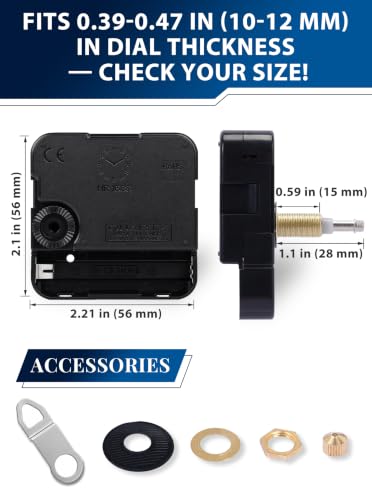 High Torque Clock Movement Replacement Kit with 0.59 Inch Thread for Large Wall Clocks