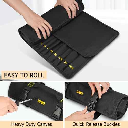 Wrench Roll Organizer,Wrench Roll Up Pouch with 23+1 Pockets,Heavy Duty Tool Roll for Metric & SAE Wrenches,Large Wrench Holder Organizer Bag for Men,Mechanics(Black)