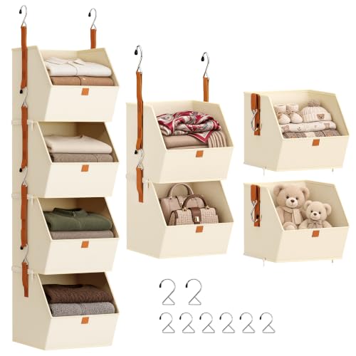 Homsorout Beige 4-in-1 Hanging Closet Organizer with 4 Detachable Shelves