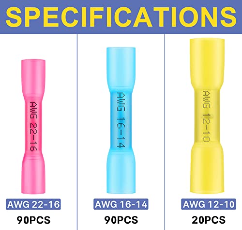 haisstronica 200PCS Heat Shrink Butt Connectors & Crimper Tool Kit, AWG 22-10, Without Wire Stripper