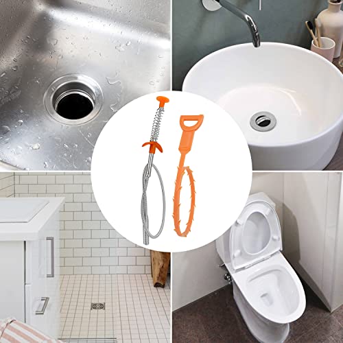 Drain Clog Remover Tool Set - 6 Pack with Plastic & Stainless Steel Snakes for Toilet, Kitchen & Bathroom Drain Cleaning