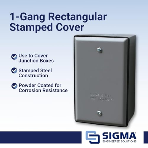 SIGMA ENGINEERED SOLUTIONS 14240 Weatherproof Outdoor Rectangular Cover Plate for Outlet Boxes, Gray, Metal, 1-Gang, 1-Pack