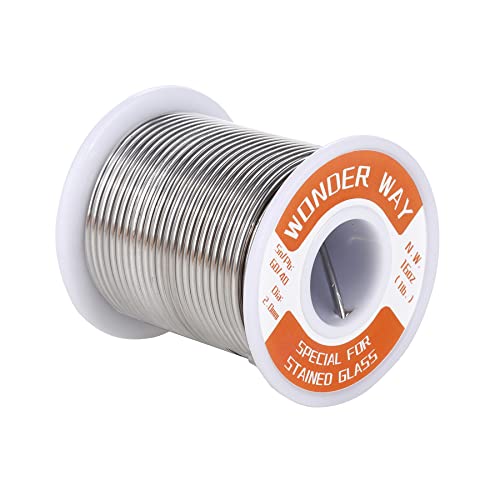 Sn60/Pb40 Solder Wire for Stained Glass Copper Foil, Tiffany Lamps & Church Glass Restoration, 2.0mm Dia No Flux By Wonderway (16oz)