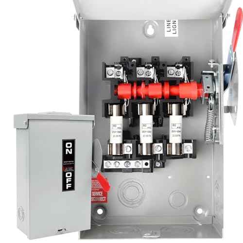 60 Amp Disconnect Box, 3 Pole Fusible Safety Switch, 110/240V, Heavy Duty Metal Structure, Reserved Knout-Outs Design, NEMA 3R Enclosure for Outdoor, 10-Year Warranty, Ideal for Commercial Application