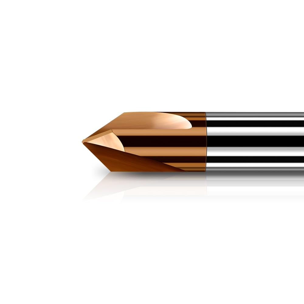 sisona Carbide Chamfer End Mill 90 Degree 1/4" Shank Dia - Carving Bits, V Groove,Tisin Coated 3 Flute - for Alloy Steels, Hardened Steels