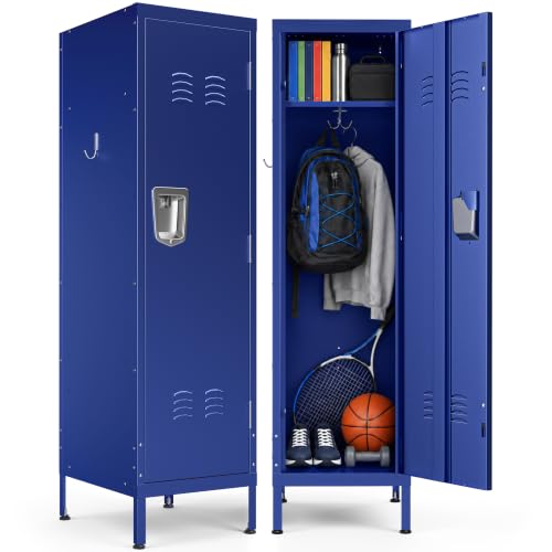 Blue Metal Employee Locker with 1 Door & Hooks - Heavy-Duty Storage for Gym, Office, School