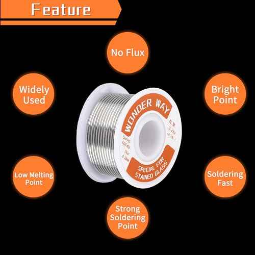 Sn60/Pb40 Solder Wire for Stained Glass Copper Foil, Tiffany Lamps & Church Glass Restoration, 2.0mm Dia No Flux By Wonderway (3.2oz)