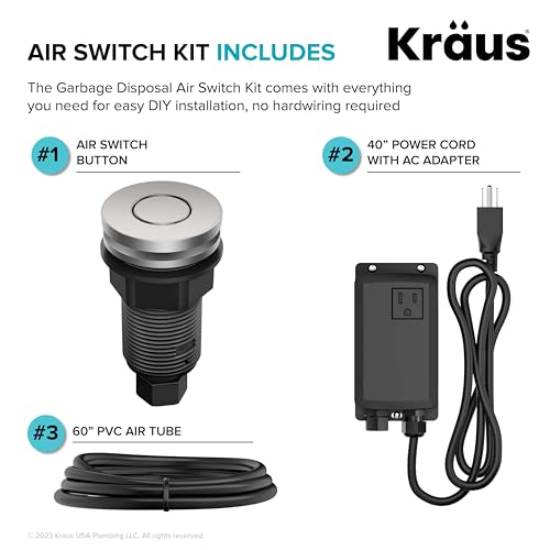 KRAUS Spot-Free Stainless Steel Air Switch Kit for Garbage Disposal with Flat Button - KWDA-200SFS