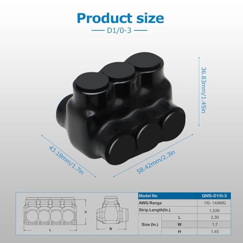 MAKERELE 3PC Dual Entry Insulated Multi-Tap Connectors 1/0-14AWG, Heavy-Duty, UL Certified