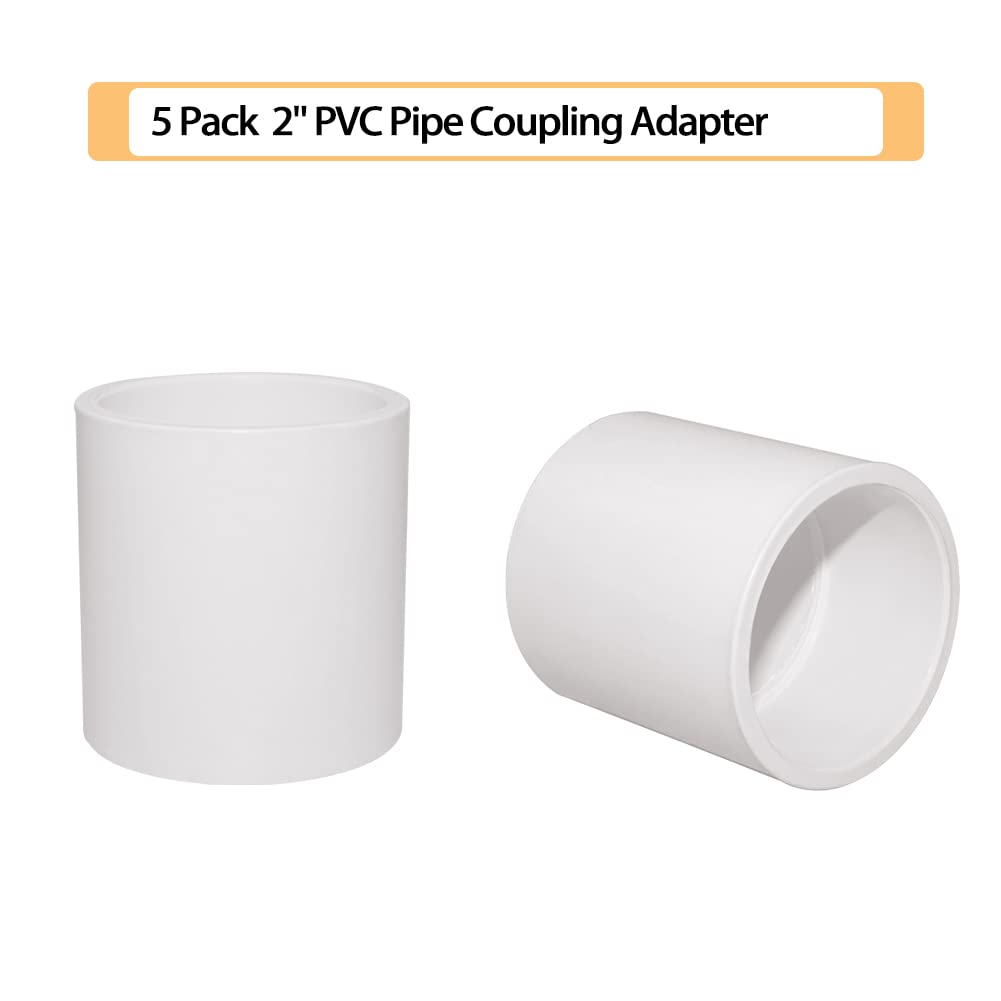 Fitvell 5PCS 2" PVC Pipe Fitting Coupling Connector Adapter Pipe Fitting Slip (Socket x Socket) Schedule 40 White Color