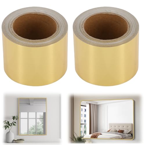 Mirror Frame Border, Gold Trim Tape Contact Paper, Peel and Stick Wallpaper Borders, Gold Strips for Wall Decor, Suitable for Bathroom, Kitchen and DIY Decoration (Brushed Gold 1.9¡¿3.94Inch)