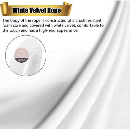 5 Ft Velvet Stanchion Ropes White, 4 Pack Crowd Control Rope Safety Queue Barrier with Gold Hook, VIP Rope for Party Events Decor