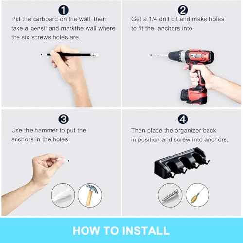 Broom and Mop Holder Wall Mount, Hooks Hanger for Mops and Broom, Organizer Kit with 3 Slots and 4 Hooks, Perfect for House, Bathroom, Laundry, Garden, Tool Room, Garage, Wall Mounted, Black