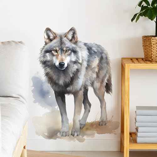 Lifelike Wolf Animal Wall Decal Peel and Stick Jungle Wild Animal Wall Stickers Removable Vinyl Wall Arts Decor for Kids Boys Bedroom Living Room Club Party fun-e50