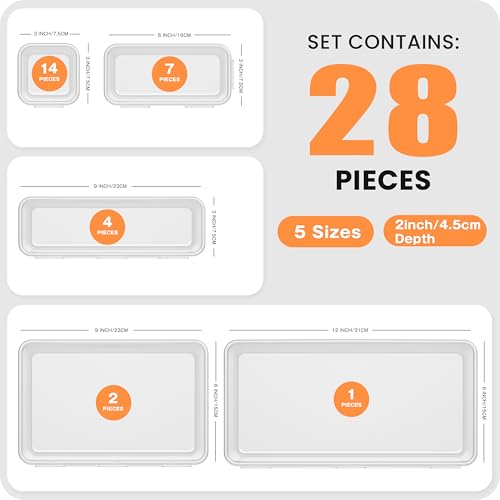 A-LuGei Clear Military Grade Drawer Organizer Set – 28 Pieces, 5 Sizes