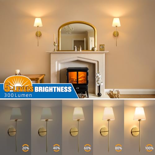NIORSUN Gold Rechargeable Battery Wall Sconce Set of 2 - 24 Inch, Dimmable, Remote, 10 Color Options