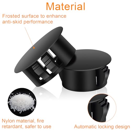 Black Plastic Hole Plugs Assorted Sizes 200 Pcs Nylon Caps for Round Holes