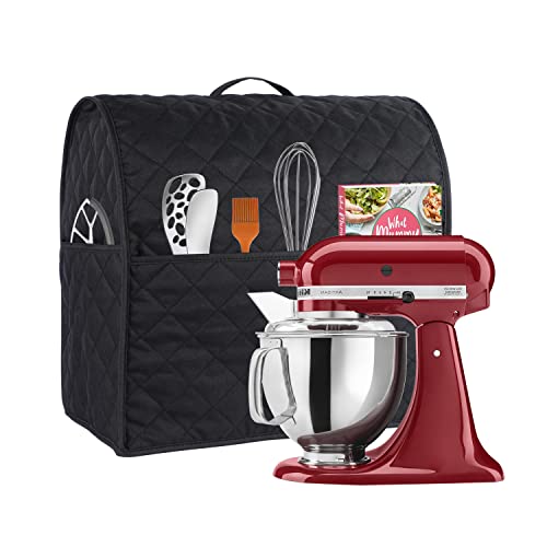 Stand Mixer Cover for Bowl Lift 5-8 Qt, Kitchenaid Tilt-Head & Bowl Lift, 3 Pocket Bag Organizer, Waterproof, Easy-Clean (Black)