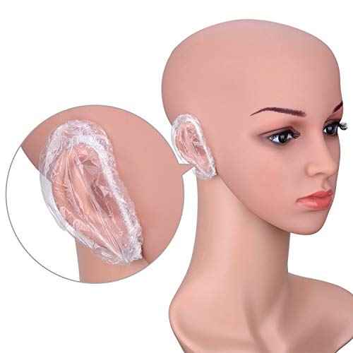 Lvcky 100 Pack Clear Disposable Ear Protectors Waterproof Ear Covers for Hair Dye, Shower, Bathing