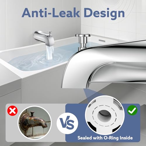 Fosenlion Chrome Tub Spout with Lift Rod Diverter - Leak-Proof Slip Fit for 1/2" Copper Pipe