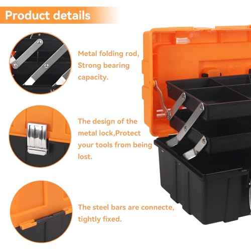 16.5-Inch Tool Box Organizer 3-Layer Multiplication Plastic Storage Toolbox with Portable Handle Perfect for Home Office Car Trunk Fishing