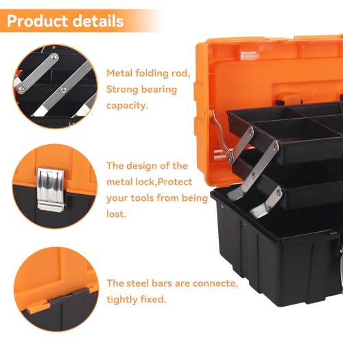 16.5-Inch Tool Box Organizer 3-Layer Multiplication Plastic Storage Toolbox with Portable Handle Perfect for Home Office Car Trunk Fishing