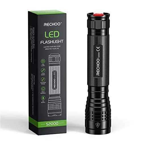 RECHOO S2000 LED Flashlight High Lumens, Super Bright, Powerful, Mid-Size Tactical Flashlight with 3 Modes, Zoomable, Water Resistant Flashlights for Home, Emergencies, Camping, Outdoor Use