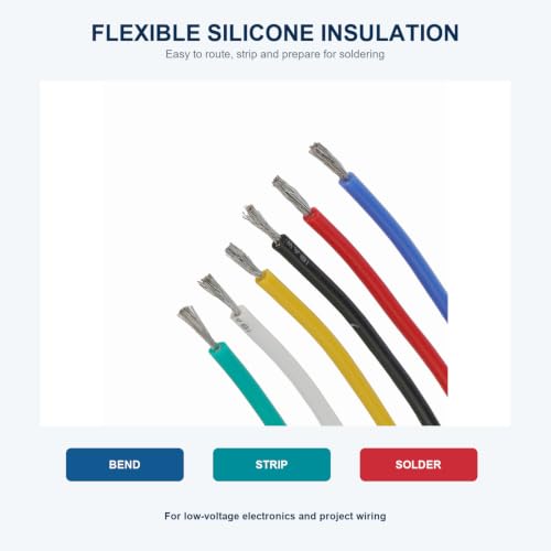 TUOFENG 24 AWG Stranded Silicone Wire, 6 Colors, 30 ft Each, Tinned Copper Flexible Lead Wire