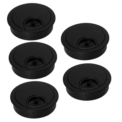 Signite Black 5-Pack 2.5 Inch Plastic Desk Cable Grommets for Wire Management